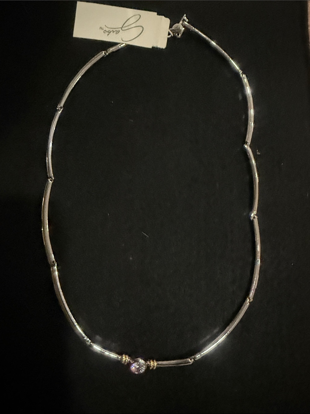 Silver-Tone Women’s Necklace with Single Crystal Accent